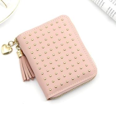 Imagem de Carteira feminina com porta-cartões de crédito, carteira pequena de poliuretano, porta-moedas, bolso com zíper para moedas, Rosa claro, One size, Rosa claro