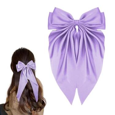 Imagem de Arcos de cabelo roxo para mulheres, cauda longa, grande, laço de cetim, prendedor de cabelo, presilhas de rabo de cavalo, fantasias de princesa, sereia, acessórios de cabelo, festival, laço de