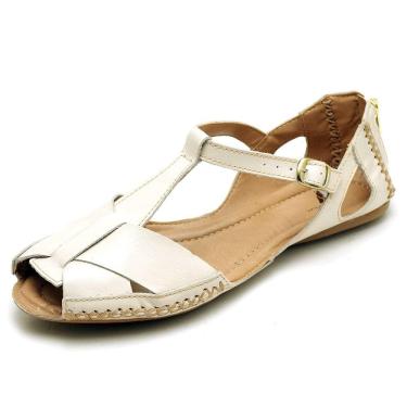 Imagem de Sandalia Sapatilha Conforto Couro Feminina Ziper Traseiro e Fivela Sola Borracha