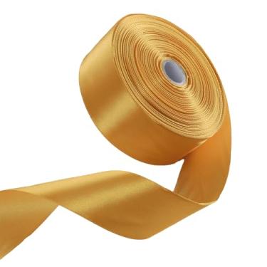 Imagem de Fita de cetim dourada de 3,8 cm x 50 metros fitas de tecido de face única para embrulho de presente, artesanato, arranjos florais, buquê de flores, casamento, decoração de casa
