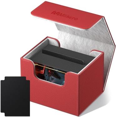 Imagem de Mlikero Card Deck Box, Commander Deck Box Holds 100+ Double-Sleeved Cards with Divider, Leather Magnetic Closure Card Box Fit for MTG, TCG (Red)