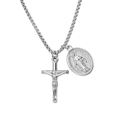 Imagem de Aroncent Colar de crucifixo da Virgem Maria: Pingente de Medalha Guadalupe Dupla Face Joias Religiosas - Presente de Fé Cristã Católica, Aço inoxidável, Sem Pedra Preciosa