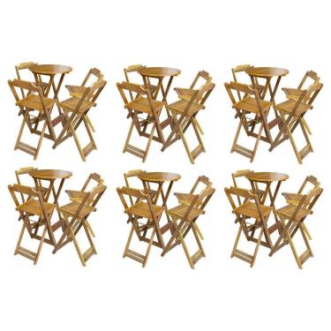 Imagem de Kit 6 Jogos De Mesa Bistrô De Madeira Com 4 Cadeiras Dobravel Mel - Amarelo