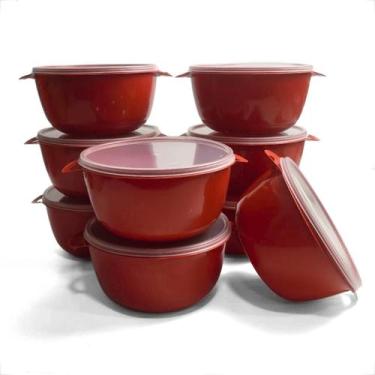 Imagem de Kit Bowl 5 Potes Plástico 1 Litro Redondo Colorido com Tampa Transpare