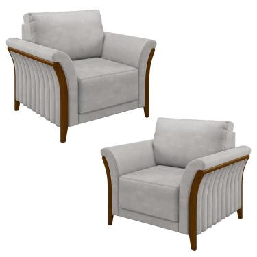 Imagem de Kit 2 Poltronas Decorativas Sala De Estar 102cm Pés Madeira Roya M22 Veludo Cinza - Mpozenato