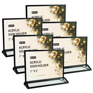 Imagem de Pacote com 6 porta-retratos horizontais de acrílico de 18 x 12,7 cm, suporte de exibição dupla face para números de mesa de casamento, porta-retratos de Natal, porta-menus para restaurante, escritório