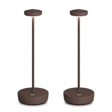 Imagem de FDIDC Pacote com 2 lâmpadas de mesa recarregáveis sem fio, luz de mesa portátil de LED de 5000 mAh com escurecimento contínuo de 3 cores, luminária de mesa à prova d'água alimentada por bateria para