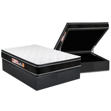 Imagem de Cama Box Baú Casal: Colchão Espuma D33 Castor Black E White Air Euro Pillow + Base Gray(138X188)