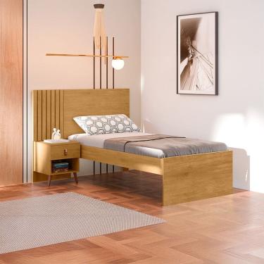 Imagem de Cama de Solteiro Ripada em Mdf e Mdp Lady Marrom/Off White