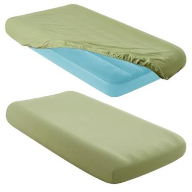 Imagem de Entisn 2 peças de lençol infantil inflável de microfibra, 87 x 162 cm, para festas do pijama, viagens de acampamento e festas (verde sálvia)