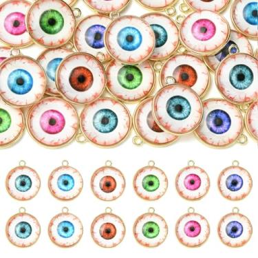 Imagem de LiQunSweet 24 peças 6 cores planas redondas com pingentes de vidro olho turco, pingentes de olho da sorte para joias faça você mesmo, pulseira, colar, brinco, bolsa, chaveiro, decoração de telefone