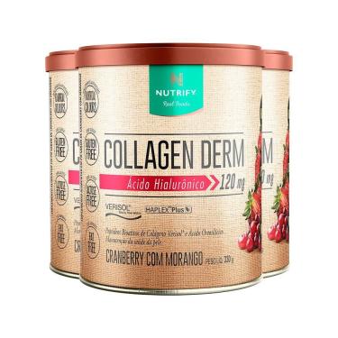 Imagem de Kit 3 Collagen Derm Hialurônico Cranberry Com Morango Nutrify 330g