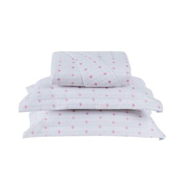 Imagem de Cobre Leito 3 Peças Queen Percal 200 Fios Decor 100% Poliéster - Branco/pink