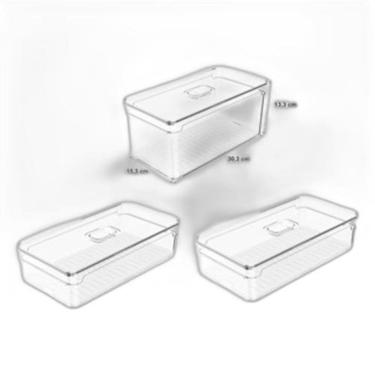 Imagem de Kit 3X Organizador Para Geladeira Com Tampa Clear Fresh