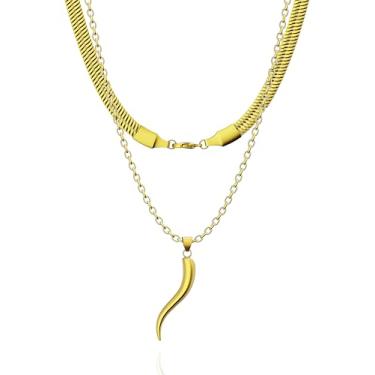 Imagem de Colar em camadas banhado a ouro 18K para mulheres, design externo delicado de pimentão, joias modernas para presentes, Large, aço de titânio, Sem Pedra Preciosa