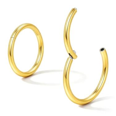 Imagem de OreilleStar Anéis de nariz, argola de septo, mini círculo redondo de aço cirúrgico 316L, brincos articulados com clique, ouro calibre 14 13 mm, ideal para cartilagem de hélice Daith Snug Tragus