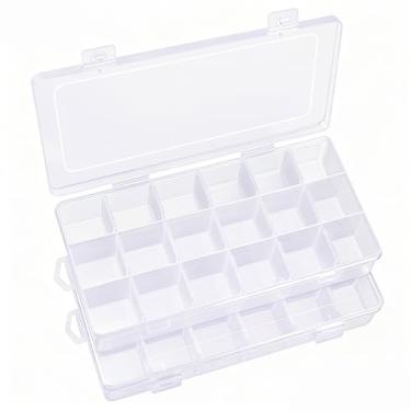 Imagem de IOOLEEM 18 grades divisórias ajustáveis caixa organizadora de contas de plástico, caixa organizadora de armazenamento, divisórias para artes e artesanato com miçangas. (pacote com 2)