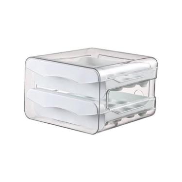 Imagem de Porta Ovos com 2 Gavetas Empilháveis, Plástico Transparente, Capacidade 32 Unidades, Organizador para Geladeira, 22,5 x 21 x 14 cm, Branco