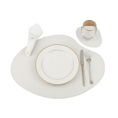 Imagem de Kit Jogo Americano Redondo Sousplat de Couro com Porta Copos - Suplat de Mesa para Jantar ，Conjunto Premium 2,4,6,8 Peças(Branco,4)