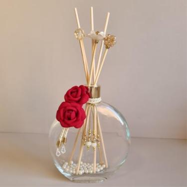 Imagem de Garrafa para Difusor de Ambientes 550ml com Varetas – Vidro Decorado para Aromatizador 550ml(Vermelho Com Dourado)