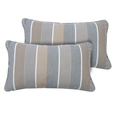 Imagem de FUNHOME Capas de almofada lombar para ambientes internos e externos apenas, impermeáveis, resistentes ao desbotamento, 30,5 x 50,8 cm, fronha para sofá, jardim, móveis, uso em listras cinza