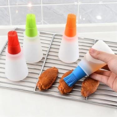 Imagem de Escova para garrafa de óleo de silicone, pincéis para churrasco/pastelaria, grelha de cozimento de silicone, óleo de pastelaria, mel/molho (4 peças, multicoloridas)