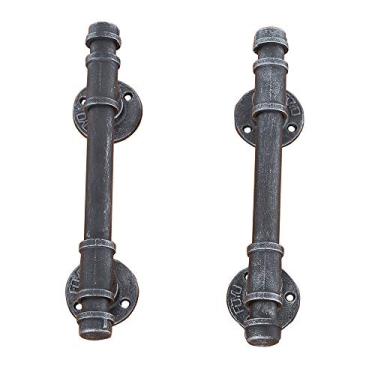 Imagem de Puxador de porta de celeiro, puxador rústico para porta externa e puxadores, puxadores internos de tubo industrial, maçanetas de porta de ferro dianteiro deslizante para porta, alças de portão ferragens, 12 Inch, Black Brush Silver