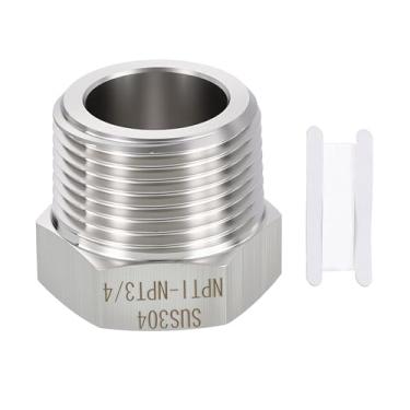 Imagem de Rebower Pacote com 2 adaptadores macho para FeMale de aço inoxidável 316, NPT macho de 2,5 cm x redutor de bucha sextavada FeMale NPT de 3/10.2 cm com fita de vedação para industrial, fluido