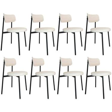 Imagem de Cadeira De Jantar Estofada Kit 8 Nyka M25 Linho Palha - Mpozenato