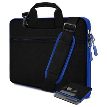 Imagem de Bolsa de ombro para laptop de 15,6 polegadas, durável, à prova de choque, com vários bolsos e alça compatível com a maioria dos notebooks de 15,6 polegadas, preto e azul