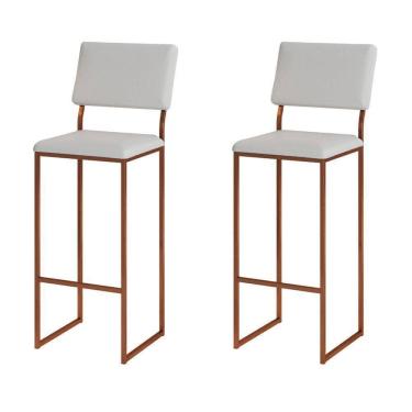 Imagem de Kit 2 Banquetas Com Encosto Industrial E Moderna Nina Cobre E Corino Branco