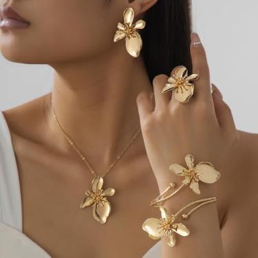 Imagem de Conjunto de colar de flores de ouro grosso para mulheres, colares grossos de ouro, presentes de amizade para mulheres, presentes de Natal