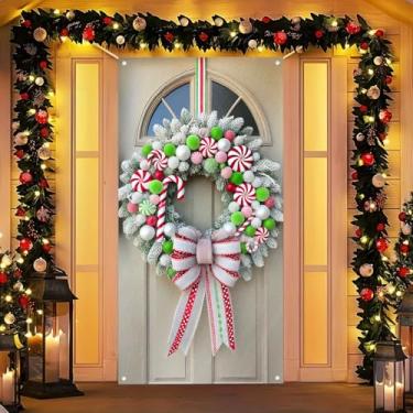 Imagem de BlissYard Faixa de porta de guirlanda de doces de Natal para porta da frente decoração de férias de inverno guirlanda de hortelã-pimenta para pendurar na parede para decoração de festa de Natal de