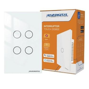 Imagem de Interruptor Inteligente Zigbee Novadigital 4 Botões Touch Alexa Google Tuya Smart Life 110v 220v Branco