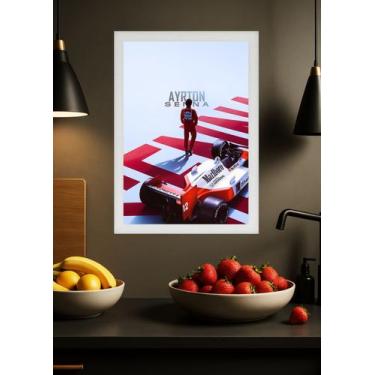 Imagem de Quadro Ayrton Senna McLaren Honda com Vidro e Moldura Branca Tamanho:2