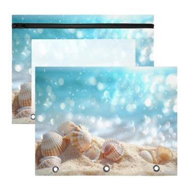 Imagem de Blueangle Linda bolsa de lápis de praia tropical para fichário de 3 anéis, 2 pacotes com bolsa de lápis com janela transparente para documentos com zíper para escritório (415)