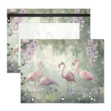 Imagem de SEHANY Pasta de lápis flamingo rosa com 3 anéis - bolsa de documentos com zíper tamanho A4 com janela transparente para sala de aula, escritório, 2 peças