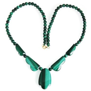 Imagem de Guptue Colar de pedra preciosa de malaquita natural S925 Colar de folha de malaquita natural (Verde B)