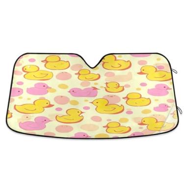 Imagem de ATTX Para-brisa de carro patos rosa amarelo 134.6 cm x 59.7 cm escudo solar universal com proteção UV, persiana de janela frontal automática dobrável para caminhões Sedans SUVs #22