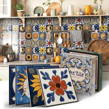 Imagem de BUYBLIFE Retire e cole Backsplash para cozinha, decalques de azulejo autoadesivos mexicanos à prova d'água adesivos de azulejo para armários de banheiro DIY decoração de casa (12 folhas 15 x 15 cm)