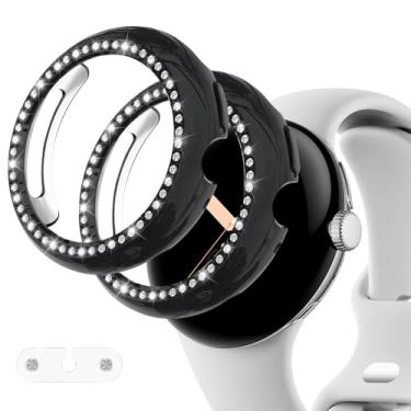 Imagem de HAYONLIY Pacote com 2 capas brilhantes compatíveis com o Google Pixel Watch 4 de 41 mm (2025), capa protetora rígida de policarbonato com strass brilhante