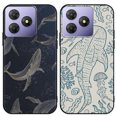 Imagem de Zrutru Pacote com 2 capas de telefone estéticas de verão para OSCAL Flat 2 16,7 cm, desenho animado bonito tubarão baleia oceano recifes de coral capas padrão água-viva para meninas e mulheres, capa