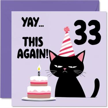 Imagem de Stuff4 Cartões de aniversário de 33 anos para homens e mulheres - Yay This Again! - Cartão de feliz aniversário para homem de 33 anos mulher irmão primo esposa colega, cartões comemorativos de