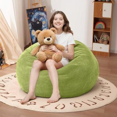 Imagem de Cansunna Cadeira de saco de feijão de 2 pés: sacos de feijão de 6 cm com enchimento de espuma de memória, cadeiras confortáveis Beanbag de lágrima sofá com capa de veludo cotelê, verde