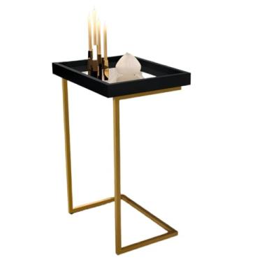 Imagem de Mesa dobrável multifuncional，Mesa Dobravel Portatil，Mesa Apoio Sala Lateral De Sofá Com Pés De Ferro(Preto/Dourado)