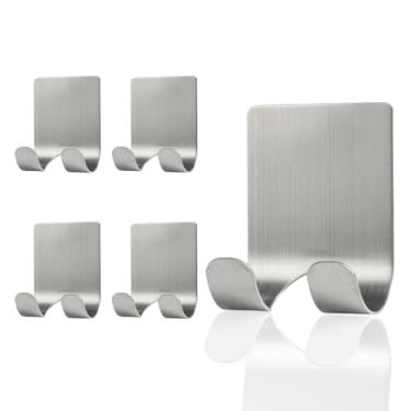 Imagem de Kit 5 Gancho Suporte Parede Cabide Adesivo Alta Aderência Dupla Face Metal Chave Celular Aço Inox MONOLO (Prata)