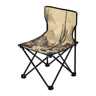 Imagem de Wassud Cadeira de acampamento, leve, portátil, vintage, cacto, cadeira dobrável ao ar livre, tecido Oxford, cadeira de praia para jardim, praia, pesca