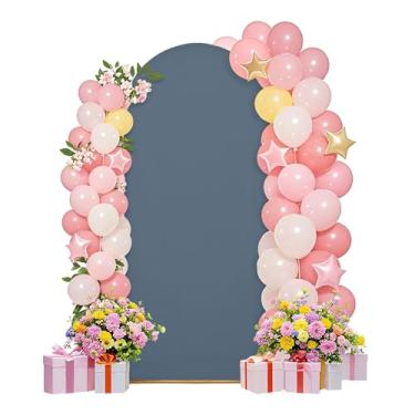 Imagem de Conjunto de capas de arco de casamento de 1,8 m para arco e suporte de arco, tecido de elastano, pano de fundo elástico para decoração de festa de aniversário de casamento, chá de bebê (azul escuro)