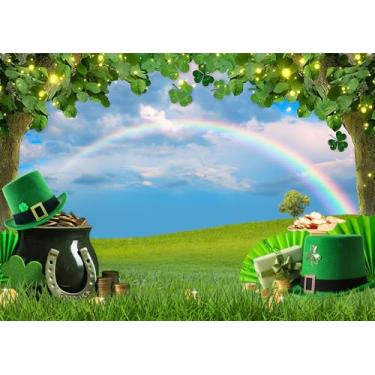 Imagem de DULUDA Pano de fundo para Dia de São Patrício Moedas de Ouro Arco-íris Sorte Trevo Irlandês Fundo Fotográfico Chá de Bebê Festa Dia de São Patrício Decoração Banner Cabine de Fotos