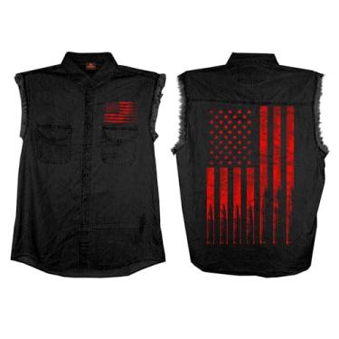 Imagem de Hot Leathers Camisa jeans masculina Flag Bullets preta sem mangas